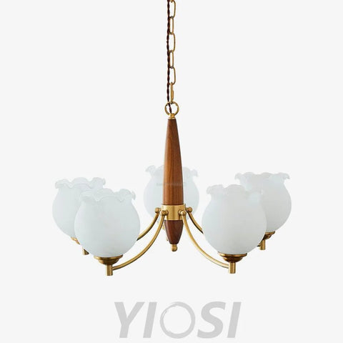 Tulips Glass Wood Chandelier with 3/5 heads - Zahara-1-Yiosilamp