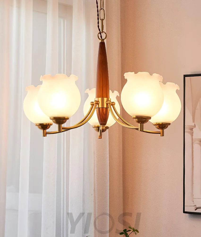 Tulips Glass Wood Chandelier with 3/5 heads - Zahara-1-Yiosilamp