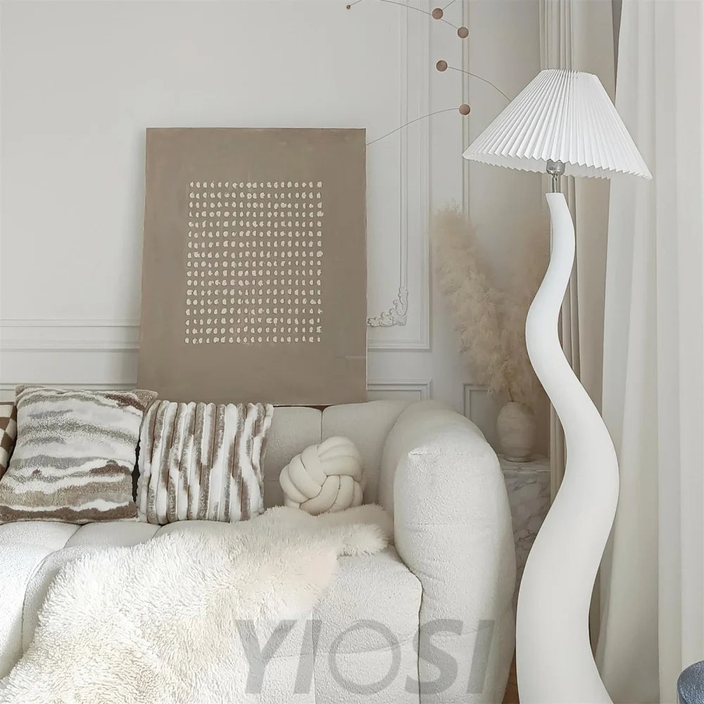 Twisted Pleated Floor Lamp ∅ 17.7″ - Fabric-1-Yiosilamp