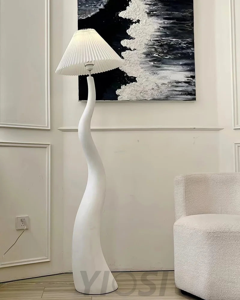 Twisted Pleated Floor Lamp ∅ 17.7″ - Fabric-1-Yiosilamp