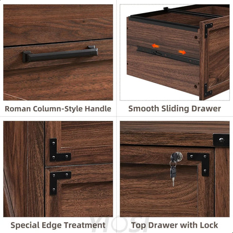 Two-Drawer Farmhouse Lateral File Cabinet with Lock - Brown