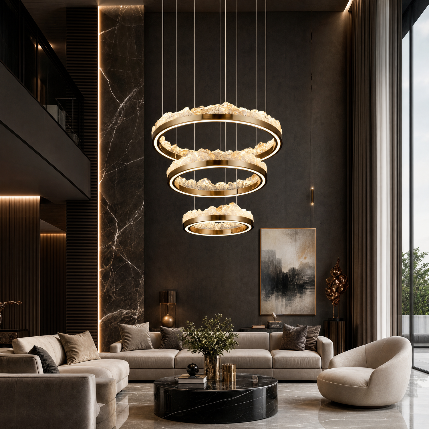 Vast Realm Modern Sculptural Ring Chandelier - scene