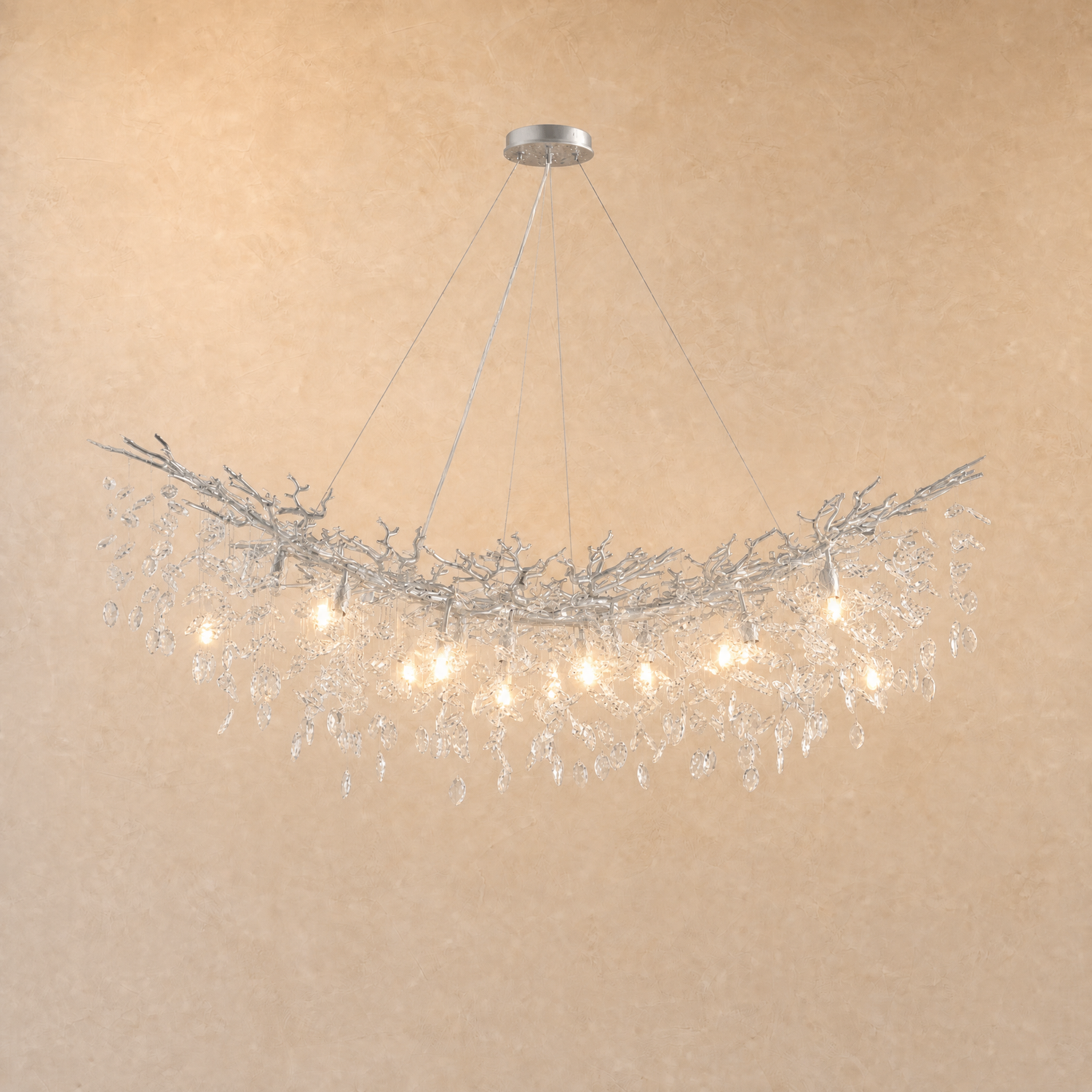 Marquise Curved Branch Linear Dining Pendant 1500 - Silver