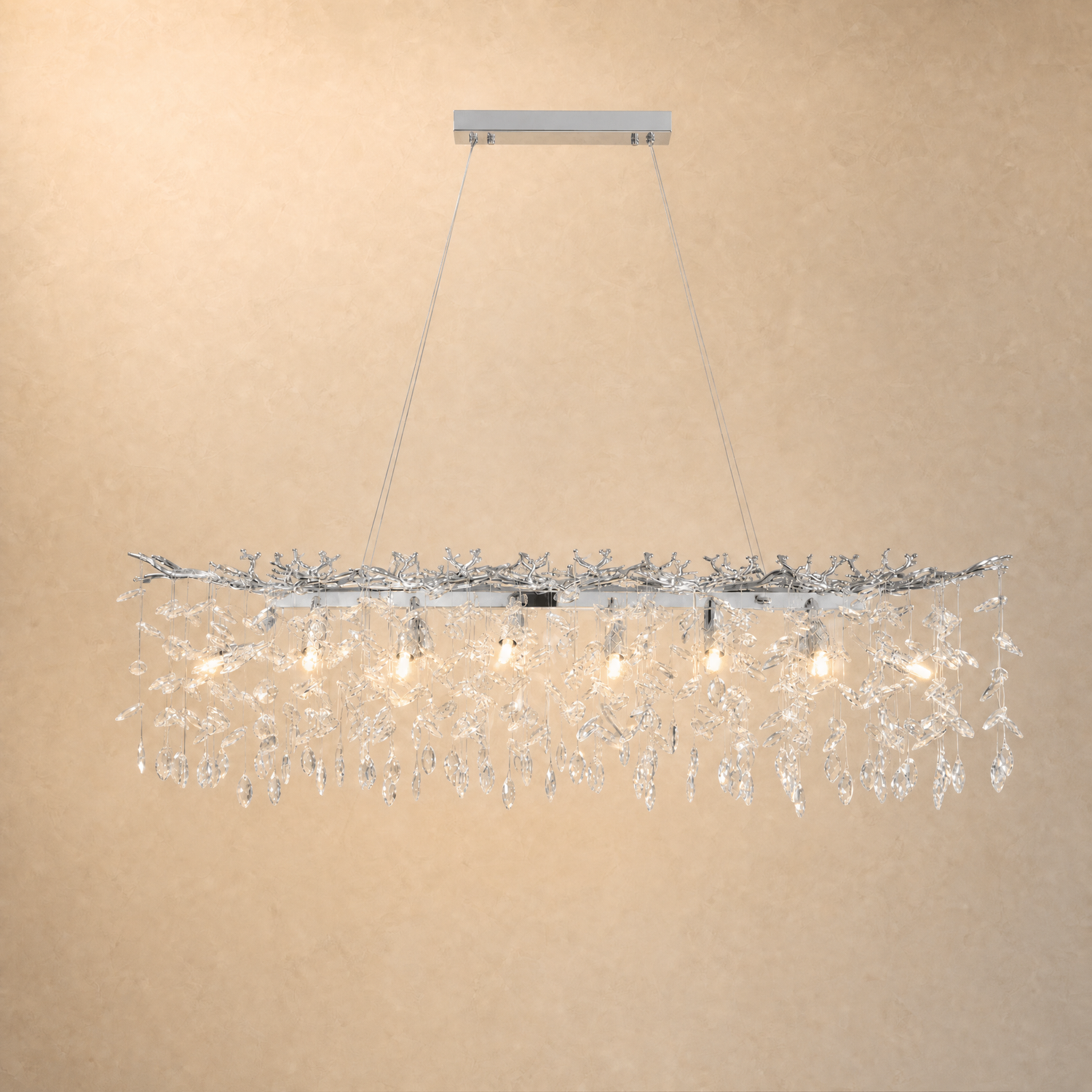 47" Silver Crystal Tree Branch Chandelier