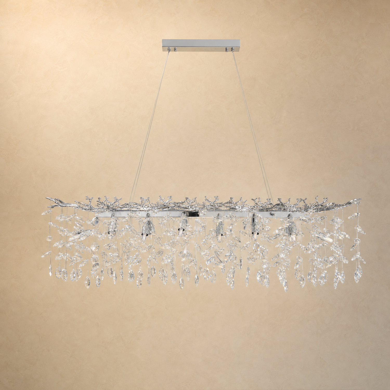 47" Silver Crystal Tree Branch Chandelier