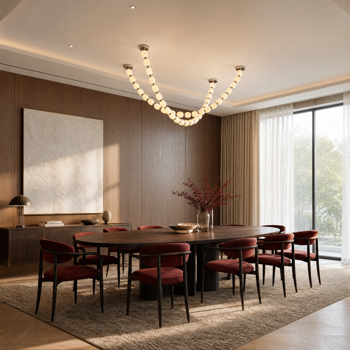 Modern Chandelier Spanish Alabaster Polished Chrome for Living Room