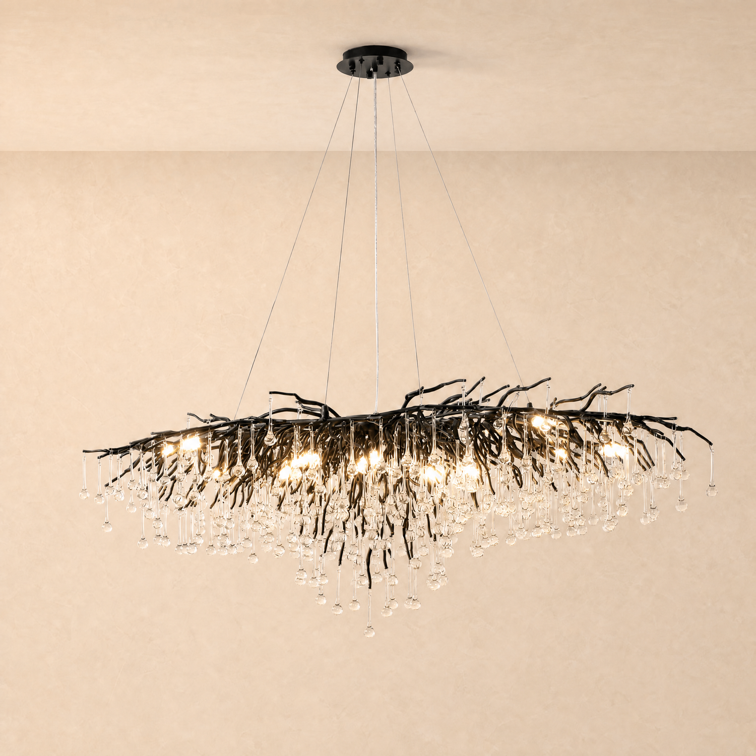 Small Water Drop Branch Oval Pendant 155cm - Black
