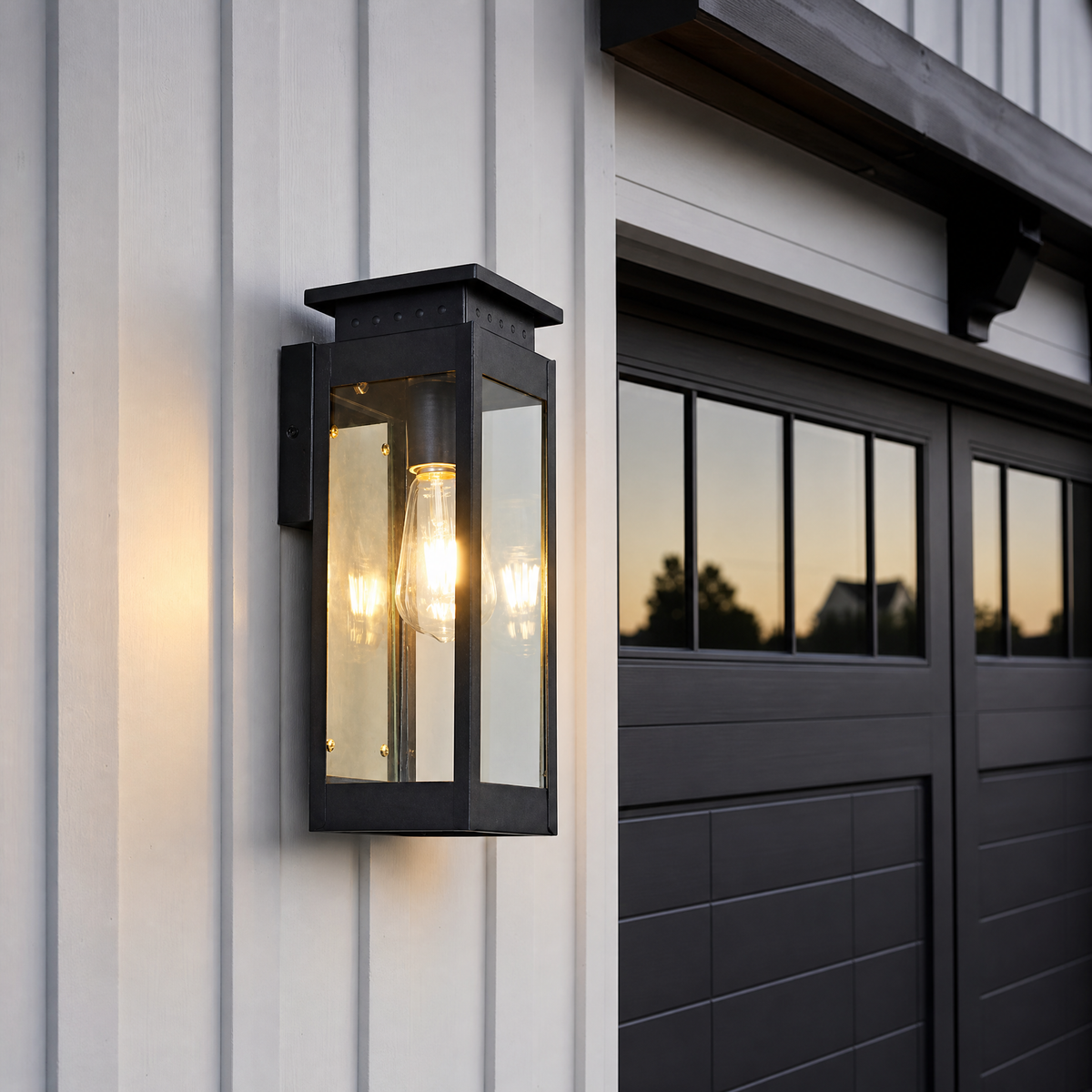 Modern Wall Sconce Farmhouse Black Iron Glass 1-Light 13.8"H for Porch Patio