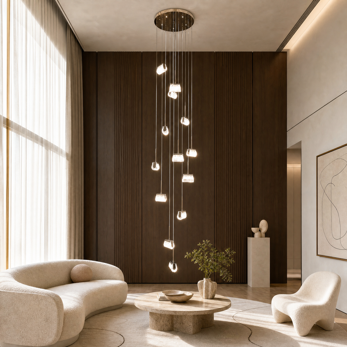 Modern Pendant Light Light Gold Metal K5 Crystal 13-Light for Staircase Foyer