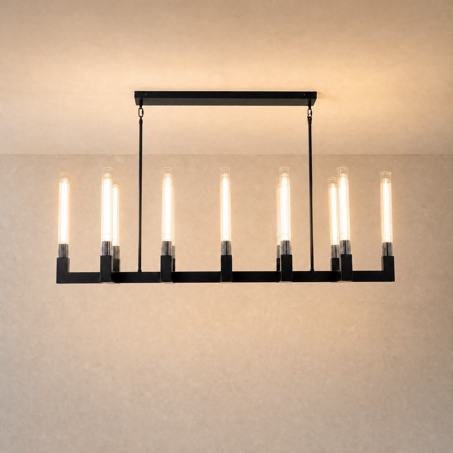 Right Angle Glass Linear Dining Pendant 1370 - Black (Fixed Glass)