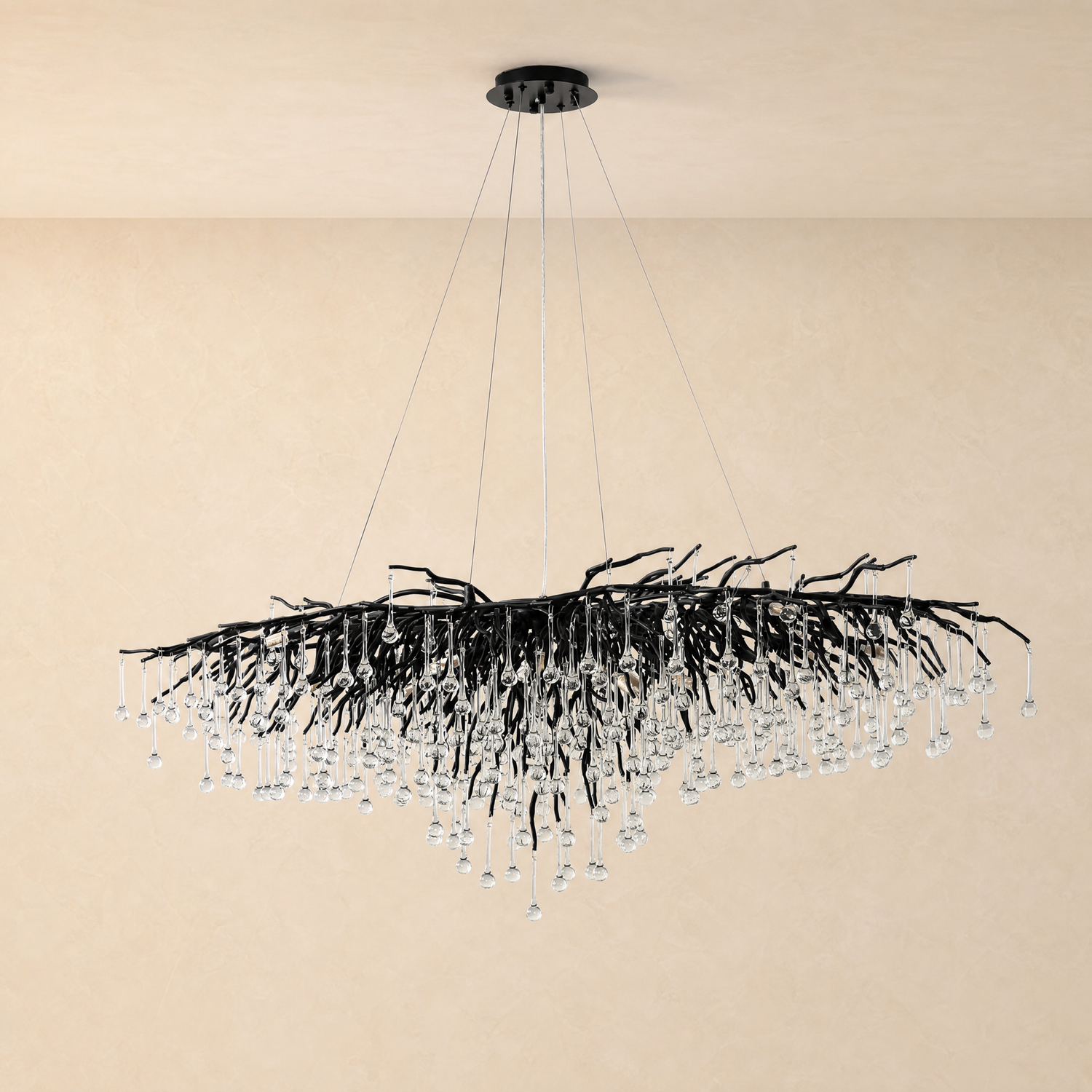 Small Water Drop Branch Oval Pendant 155cm - Black