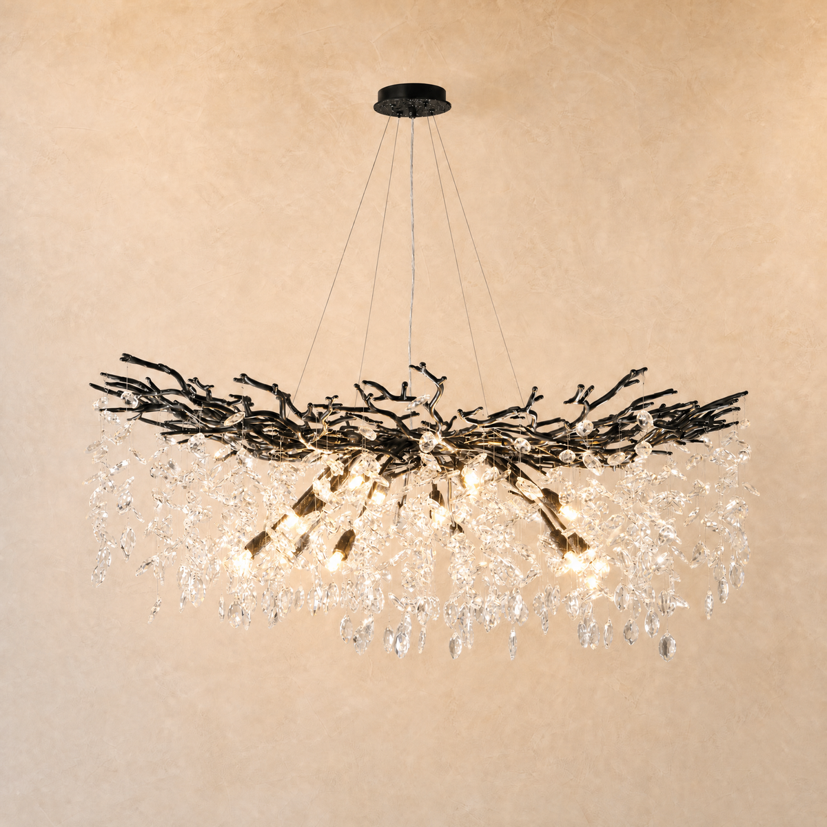 47" Black Tree Branch Crystal Chandelier