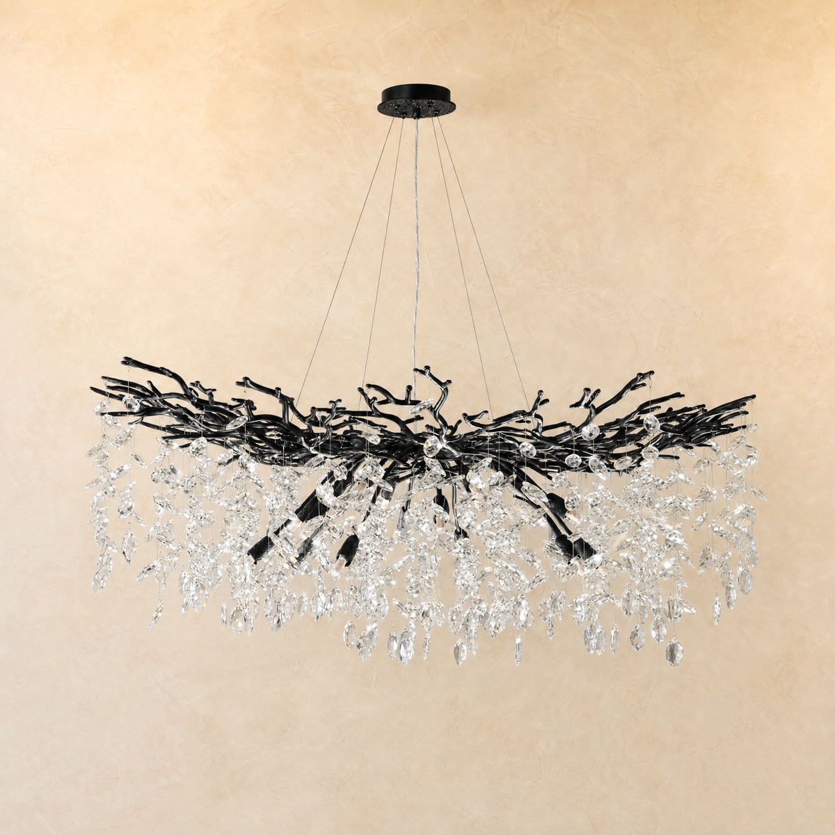 47" Black Tree Branch Crystal Chandelier