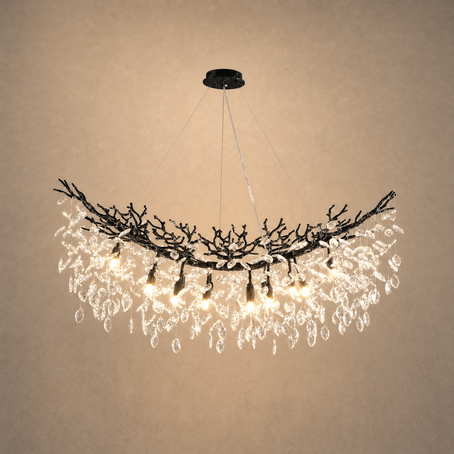 Marquise Curved Branch Linear Dining Pendant 1100 - Matte Black