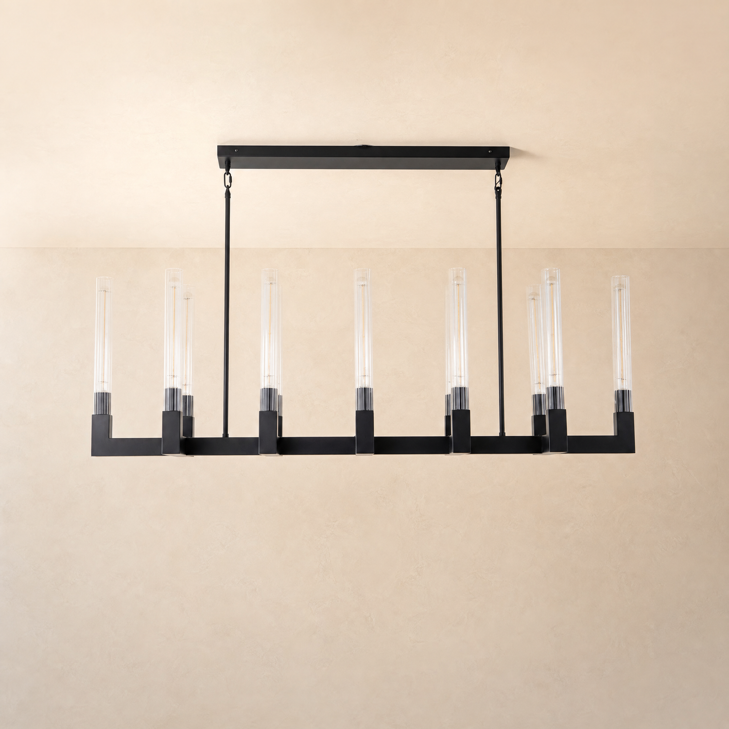 Right Angle Glass Linear Dining Pendant 1370 - Black (Fixed Glass)