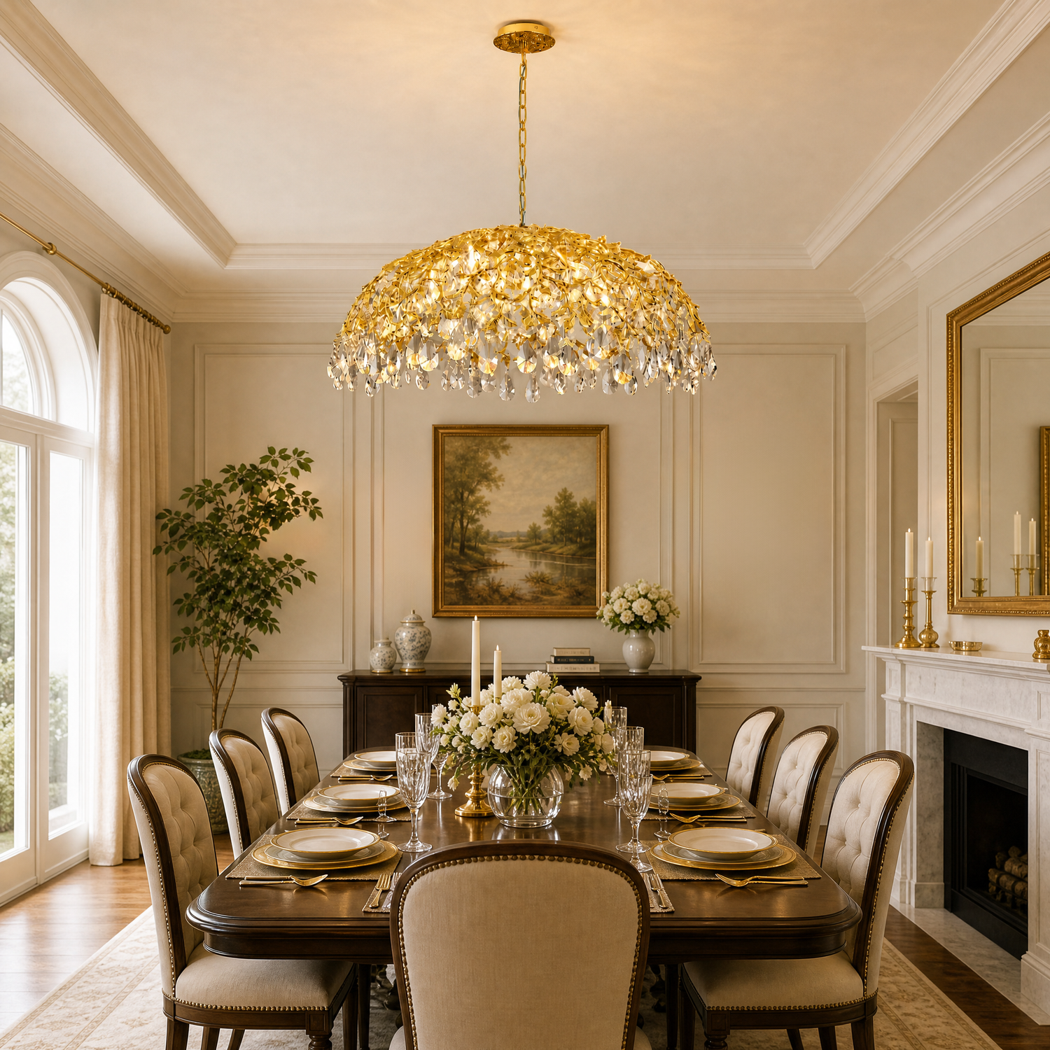 Pear Dome Downward Branch Chandelier D1000 - Gold