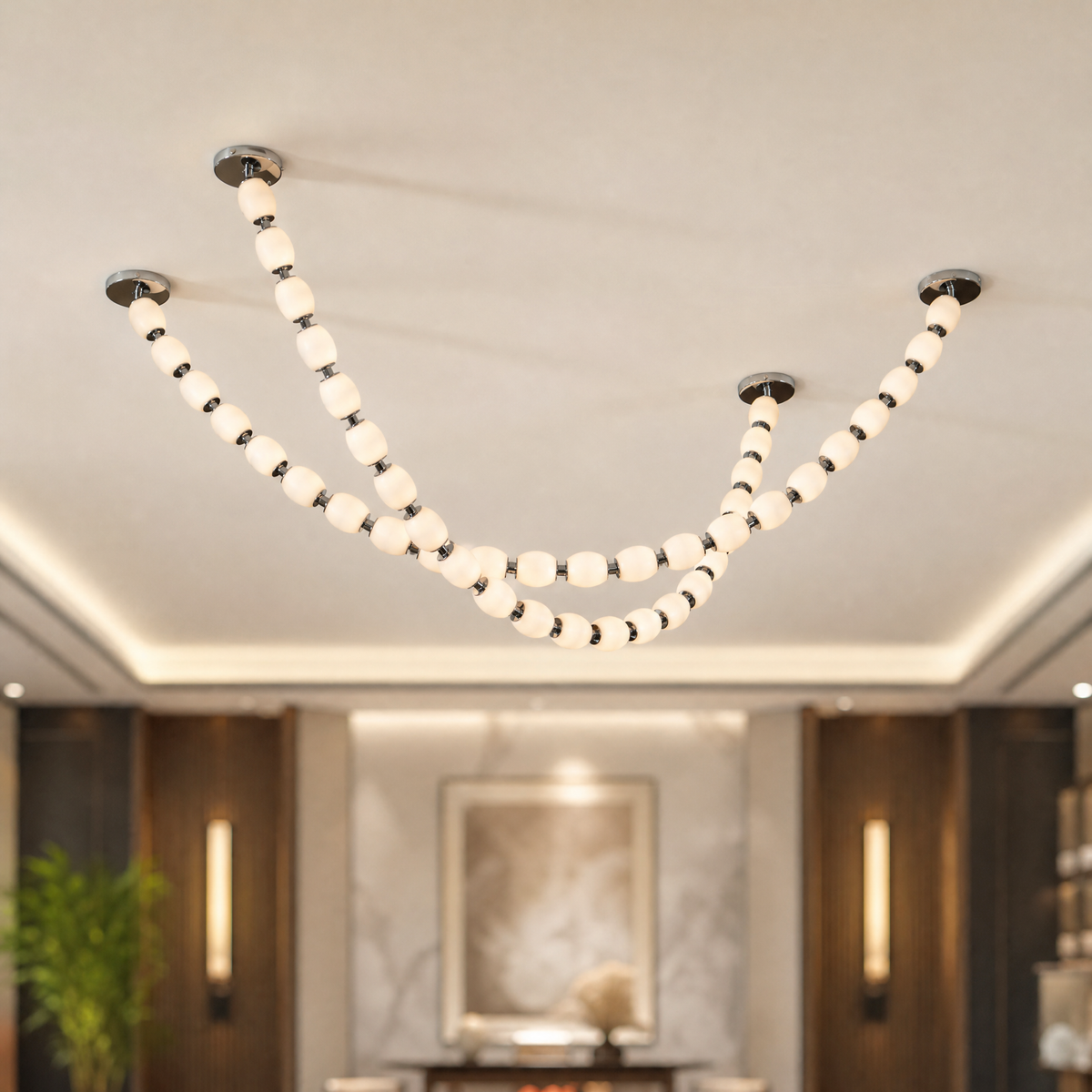 Modern Chandelier Spanish Alabaster Polished Chrome for Living Room