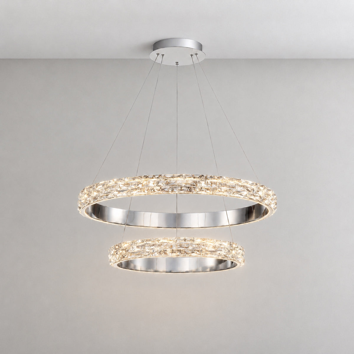 Vega Crystal Halo Chandelier 32"D – lights on