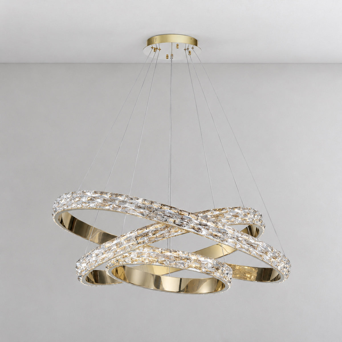Vega Triple Ring Crystal Chandelier – lights off