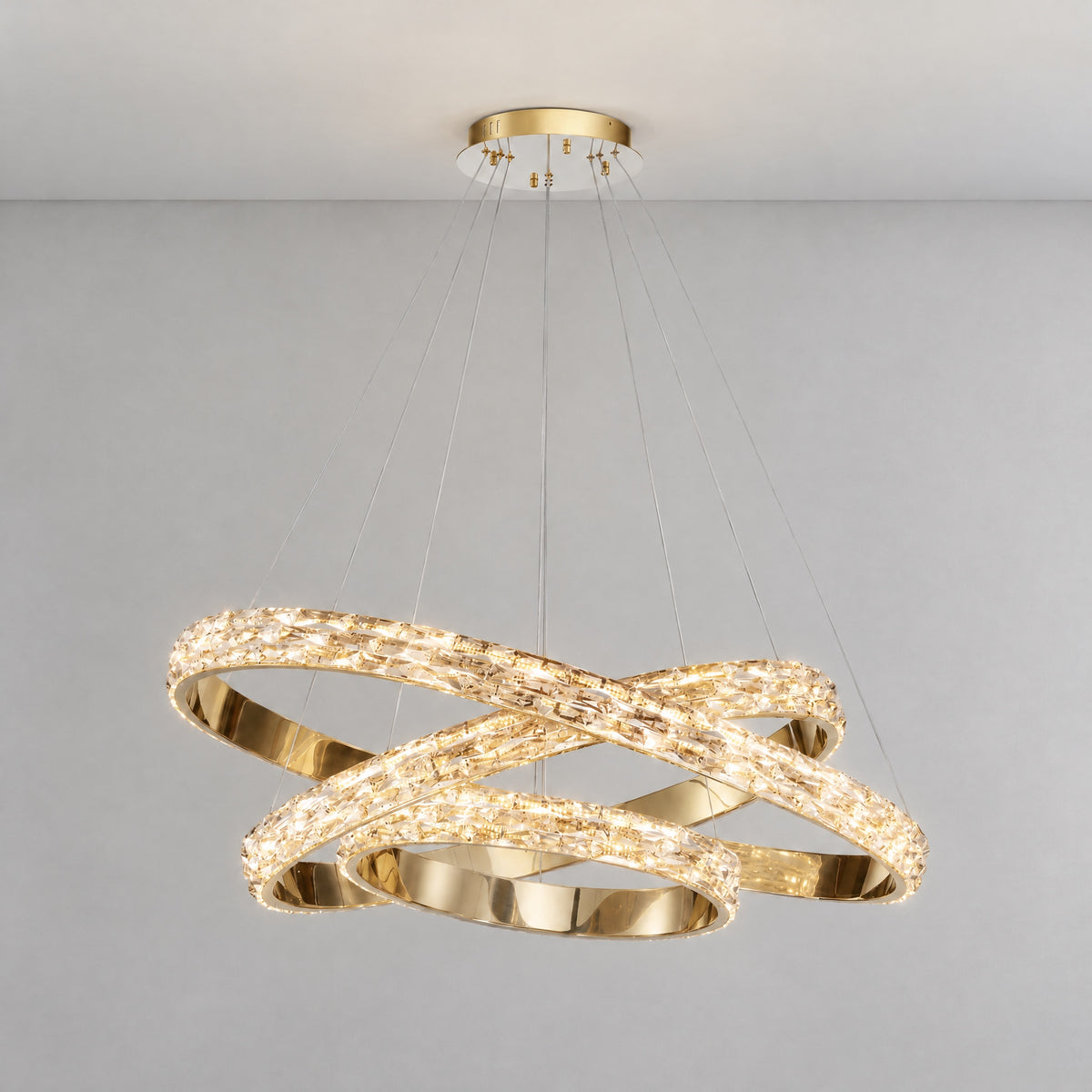 Vega Triple Ring Crystal Chandelier – lights on