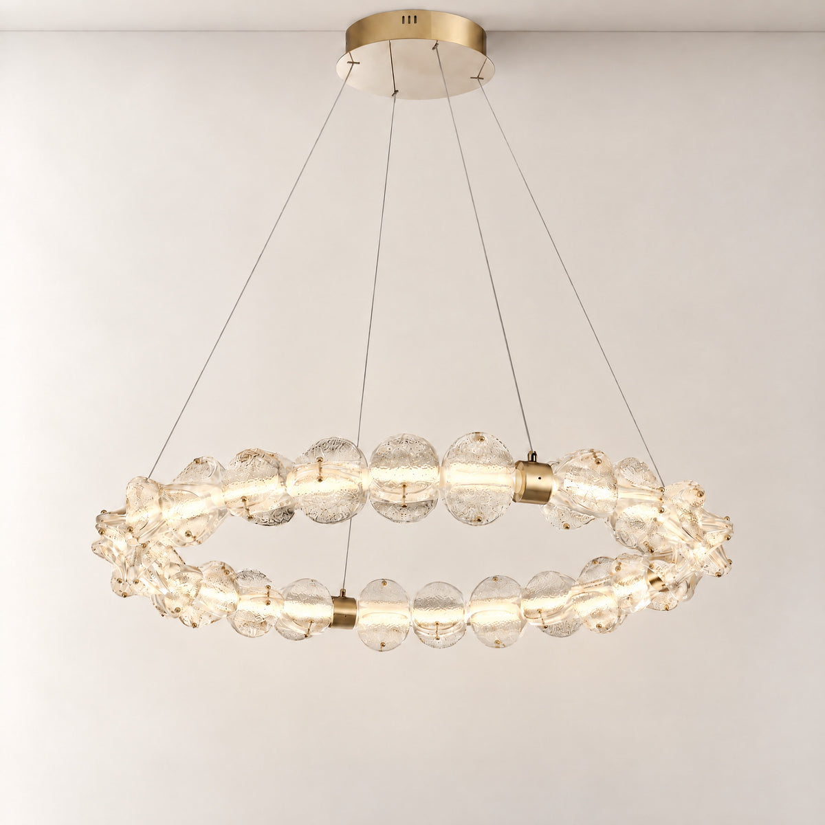 Vela Hand-Blown Glass Ring Chandelier – lights on