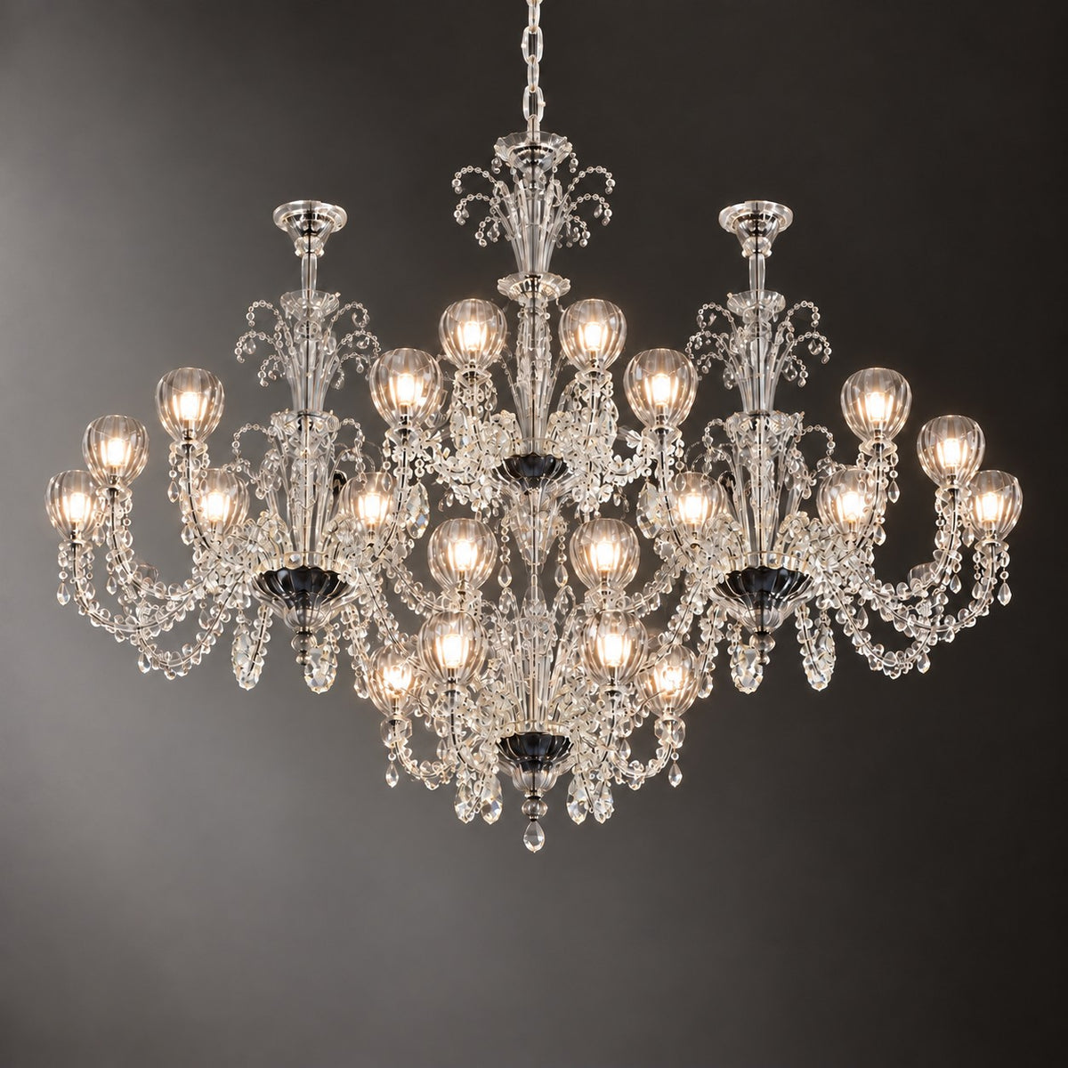 Velsari Clear Fluted Glass 36-Light Chandelier 110.2" on a dark olive wall