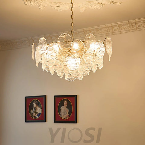 Victorian Disc Round Chandelier - Gold & Clear-1-Yiosilamp