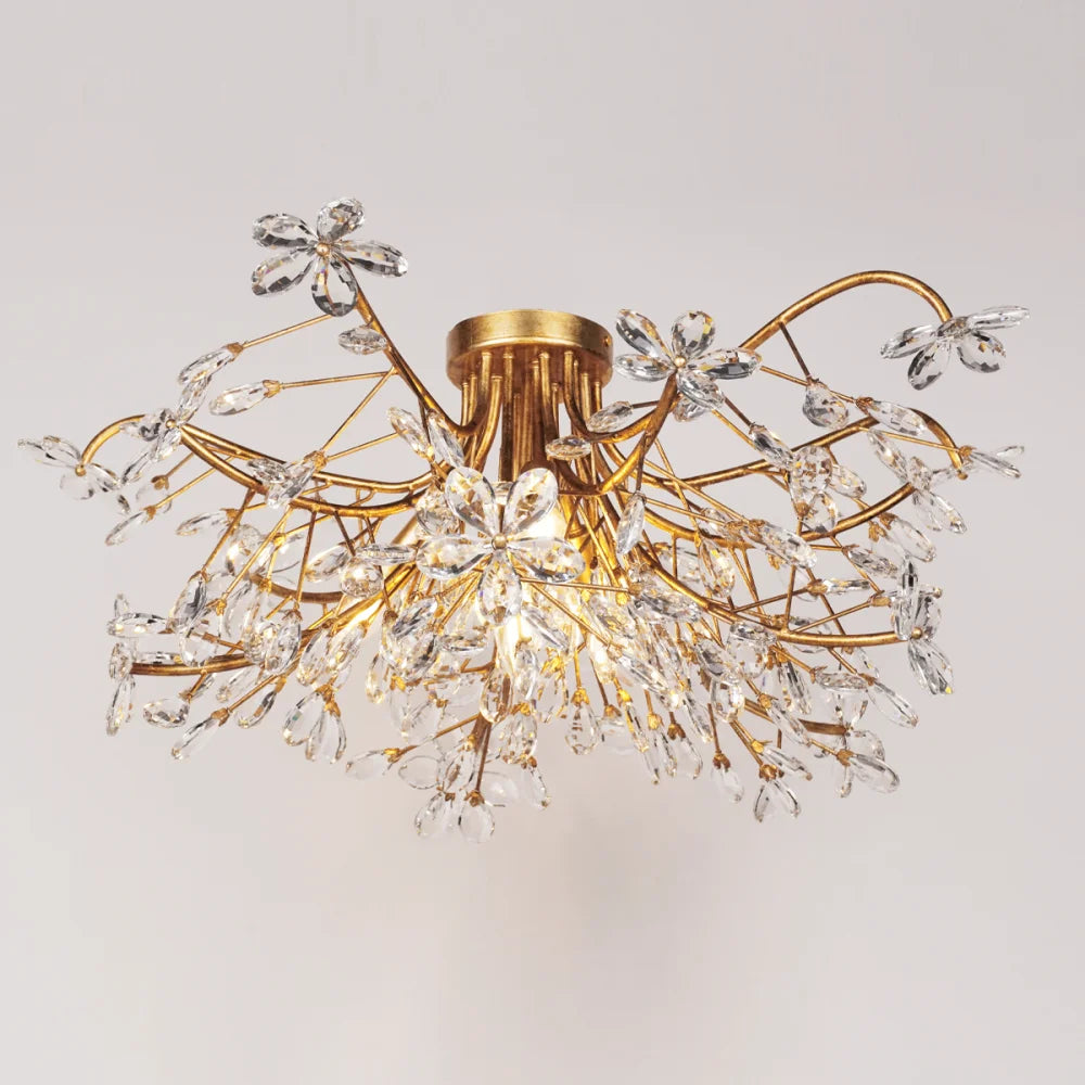 Crystal Flowers Fiore Flushmount Brass Chandeliers