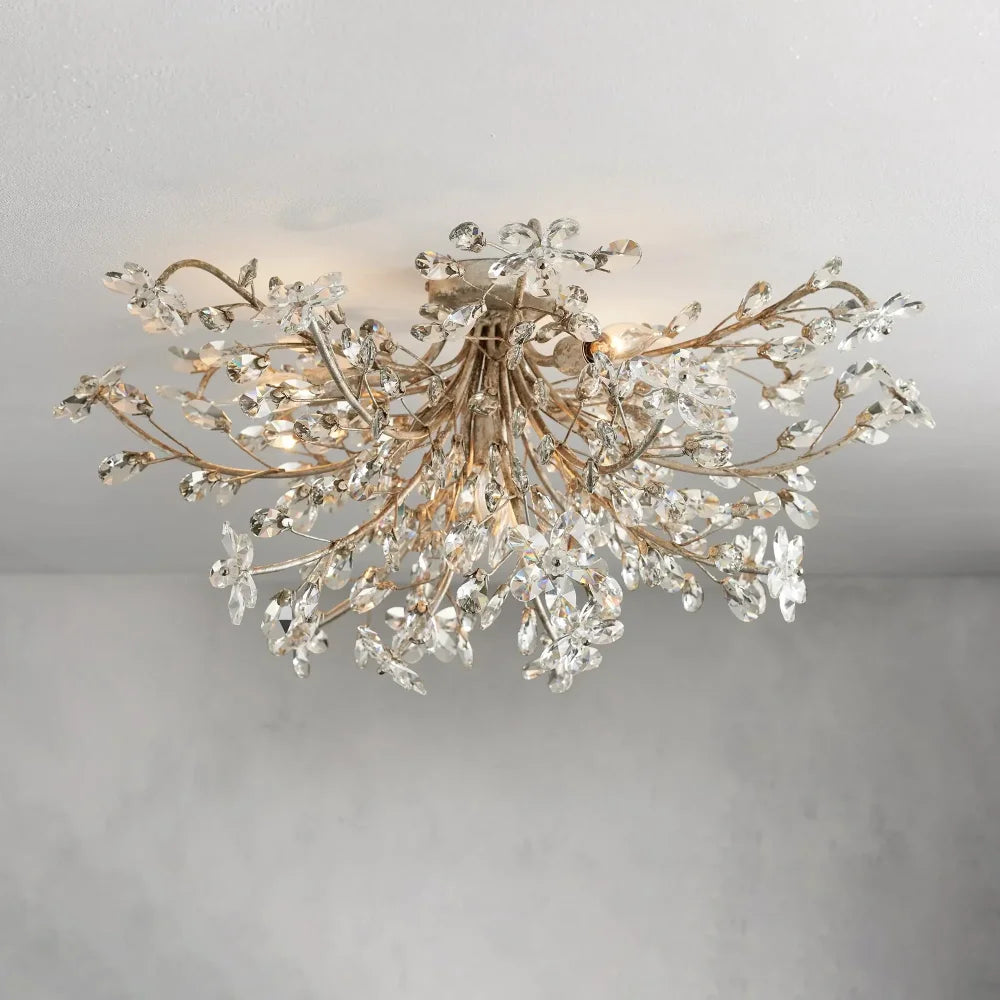 Crystal Flowers Fiore Flushmount Silver Chandeliers