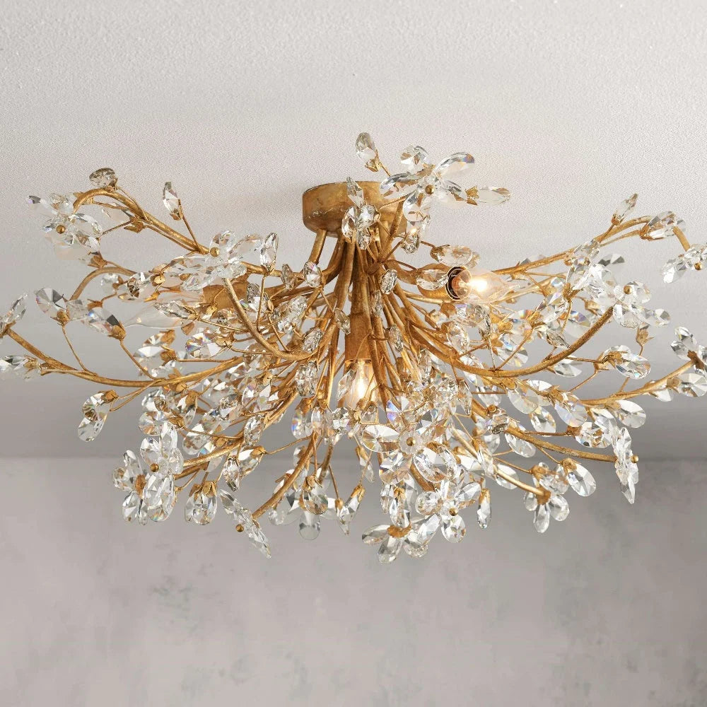 Fiore Flushmount Crystal Ceiling Light For Bedroom Living Room Dining Gold Lighting