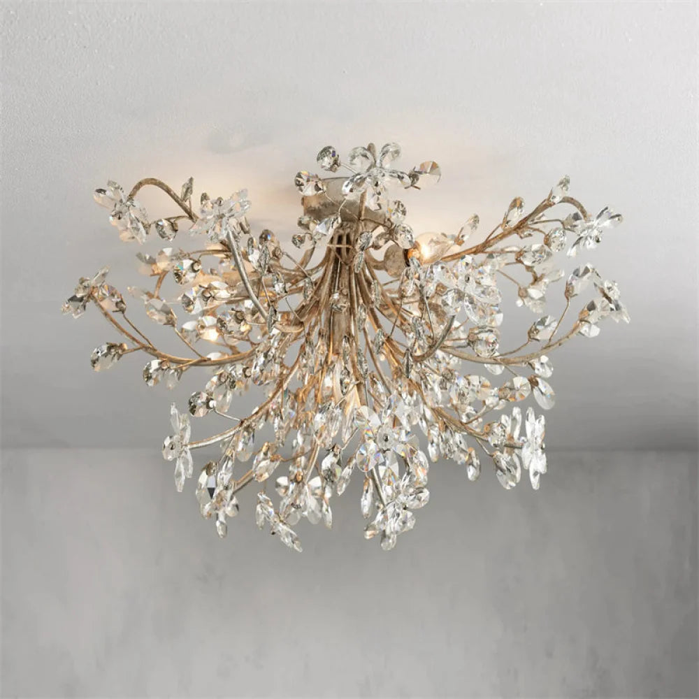 Fiore Flushmount Crystal Ceiling Light For Bedroom Living Room Dining Silver Lighting