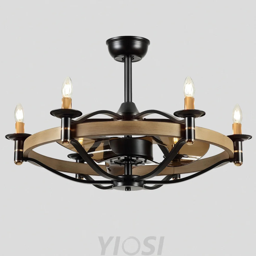 Vintage Caged 32-Inch Ceiling Fan with Candles and Remote Control ceiling light