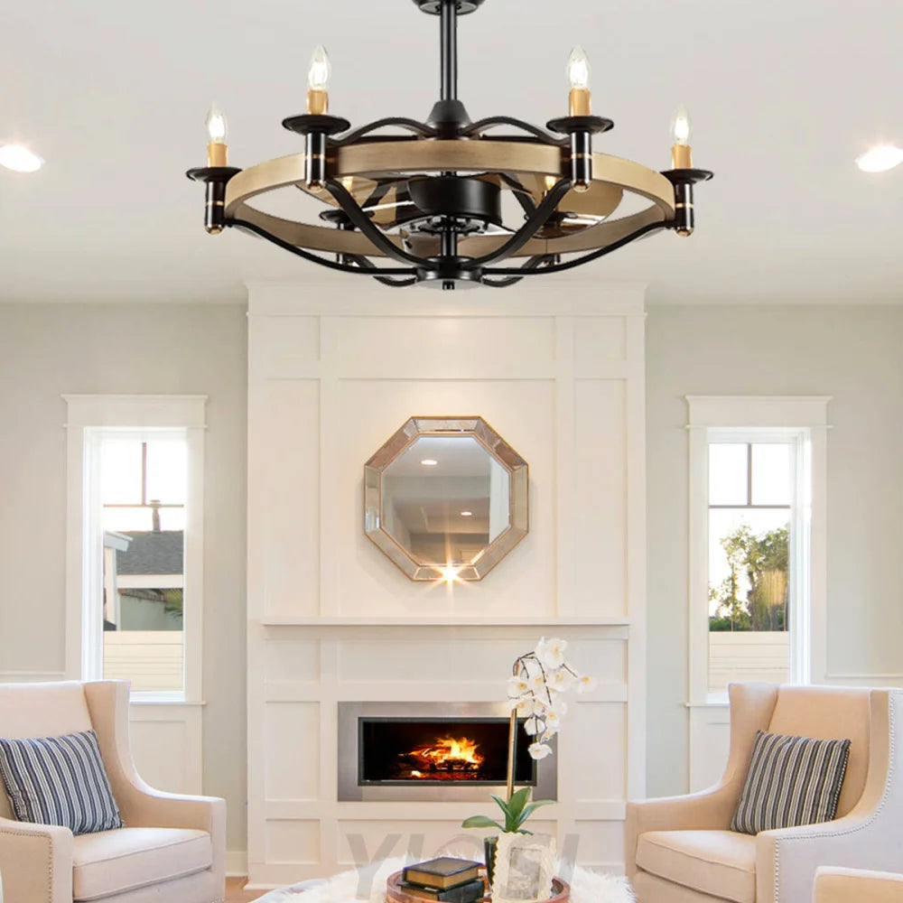 Vintage Caged 32-Inch Ceiling Fan with Candles and Remote Control ceiling light