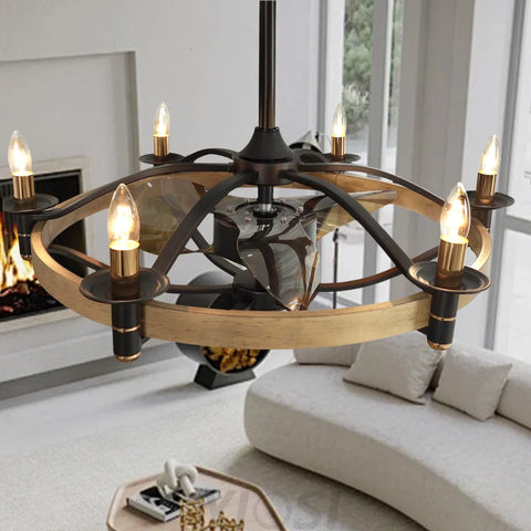 Vintage Caged 32-Inch Ceiling Fan with Candles and Remote Control ceiling light