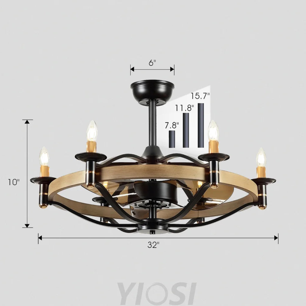 Vintage Caged 32-Inch Ceiling Fan with Candles and Remote Control ceiling light