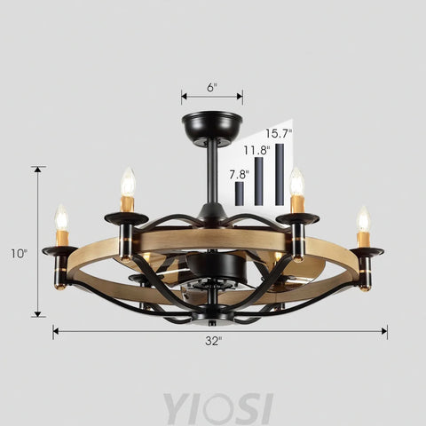 Vintage Caged 32-Inch Ceiling Fan with Candles and Remote Control ceiling light