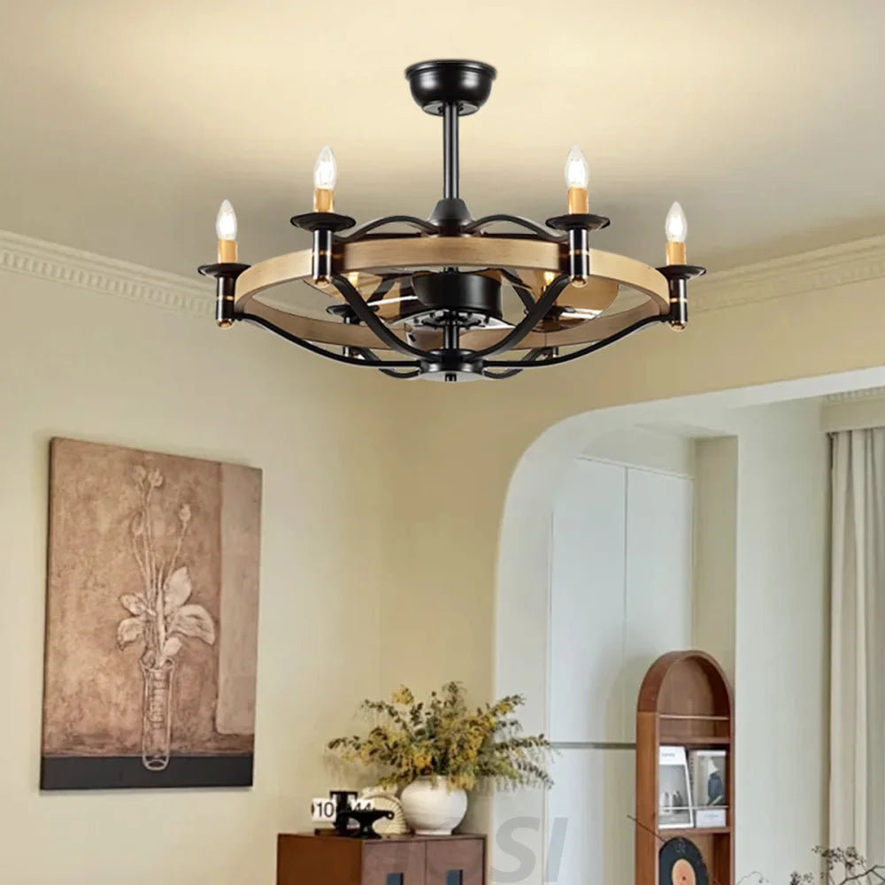 Vintage Caged 32-Inch Ceiling Fan with Candles and Remote Control ceiling light