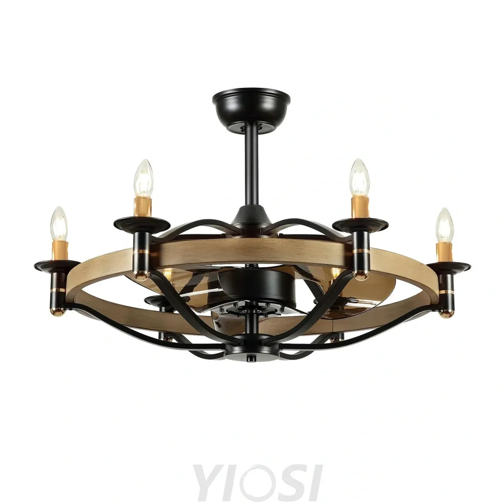 Vintage Caged 32 Inch Ceiling Fan with Candles and Remote Control ceiling light