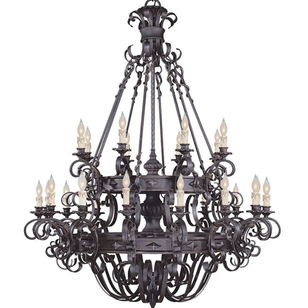 Vintage Iron Simple Candle Art Chandelier For Living Room / Villa Stairs 24 Lights: