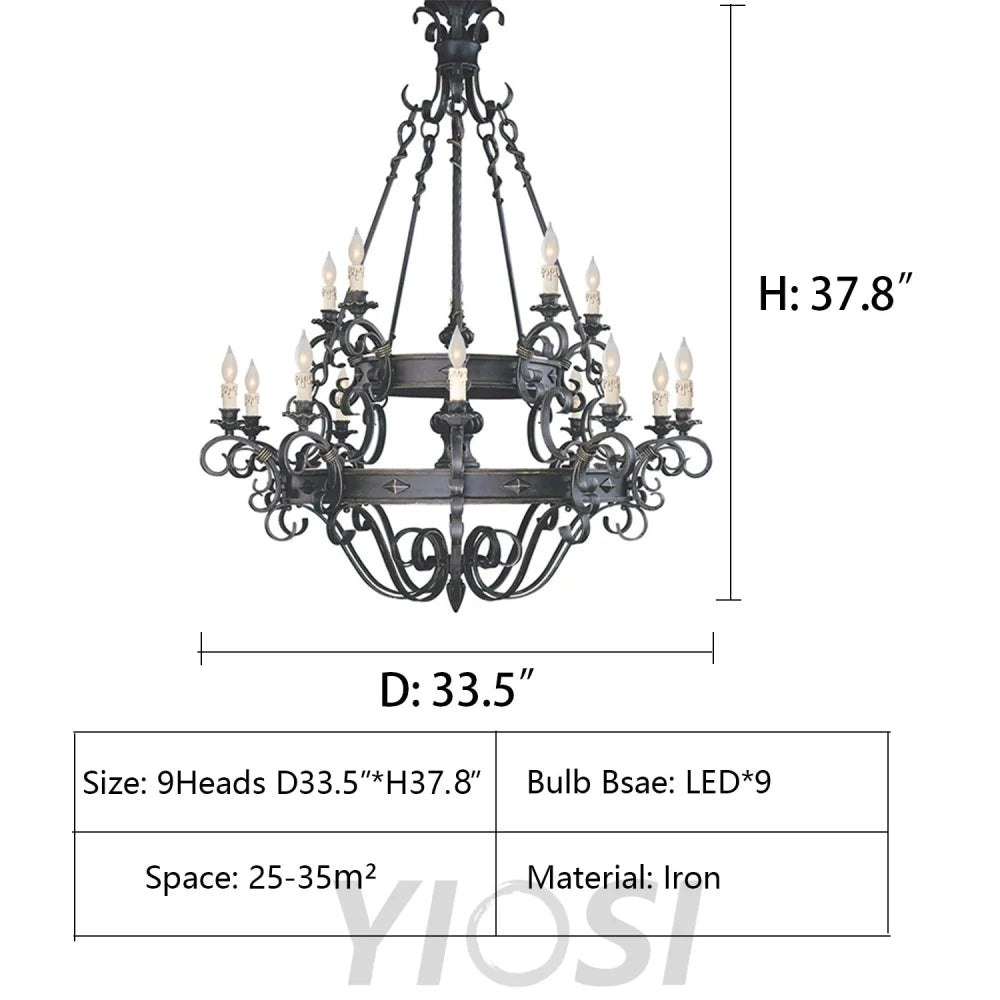 D33.5"*H37.8" chandelier,chandliers,iron,black iron,art,extra large.oversize,huge,big,loft,foyer,villa,duplex hall,candle,living room,cafe