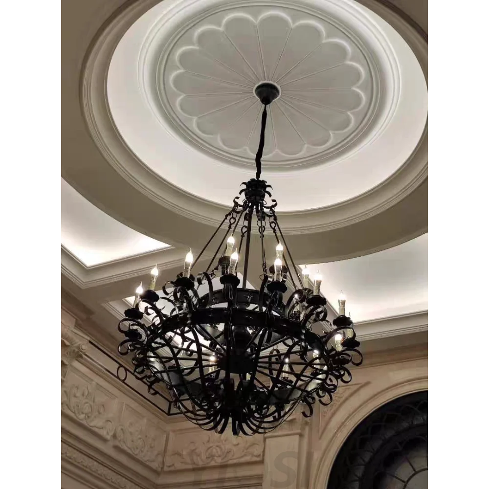 Vintage Iron Simple Candle Art Chandelier For Living Room / Villa Stairs Chandeliers