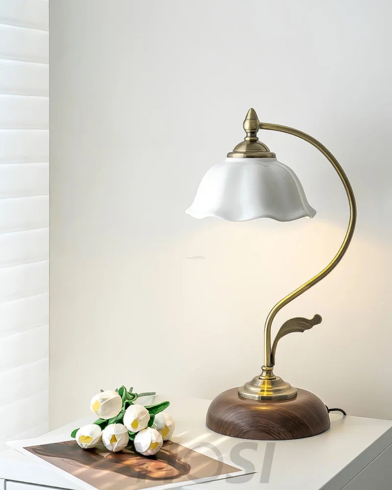 Vintage Laiton Table Lamp  ∅ 6.7″ - Flower Ceramic-1-Yiosilamp