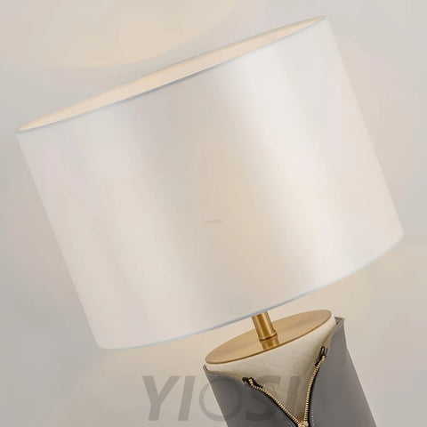 Vintage Leather Table Lamp ∅ 14.2″ - Fabric-1-Yiosilamp