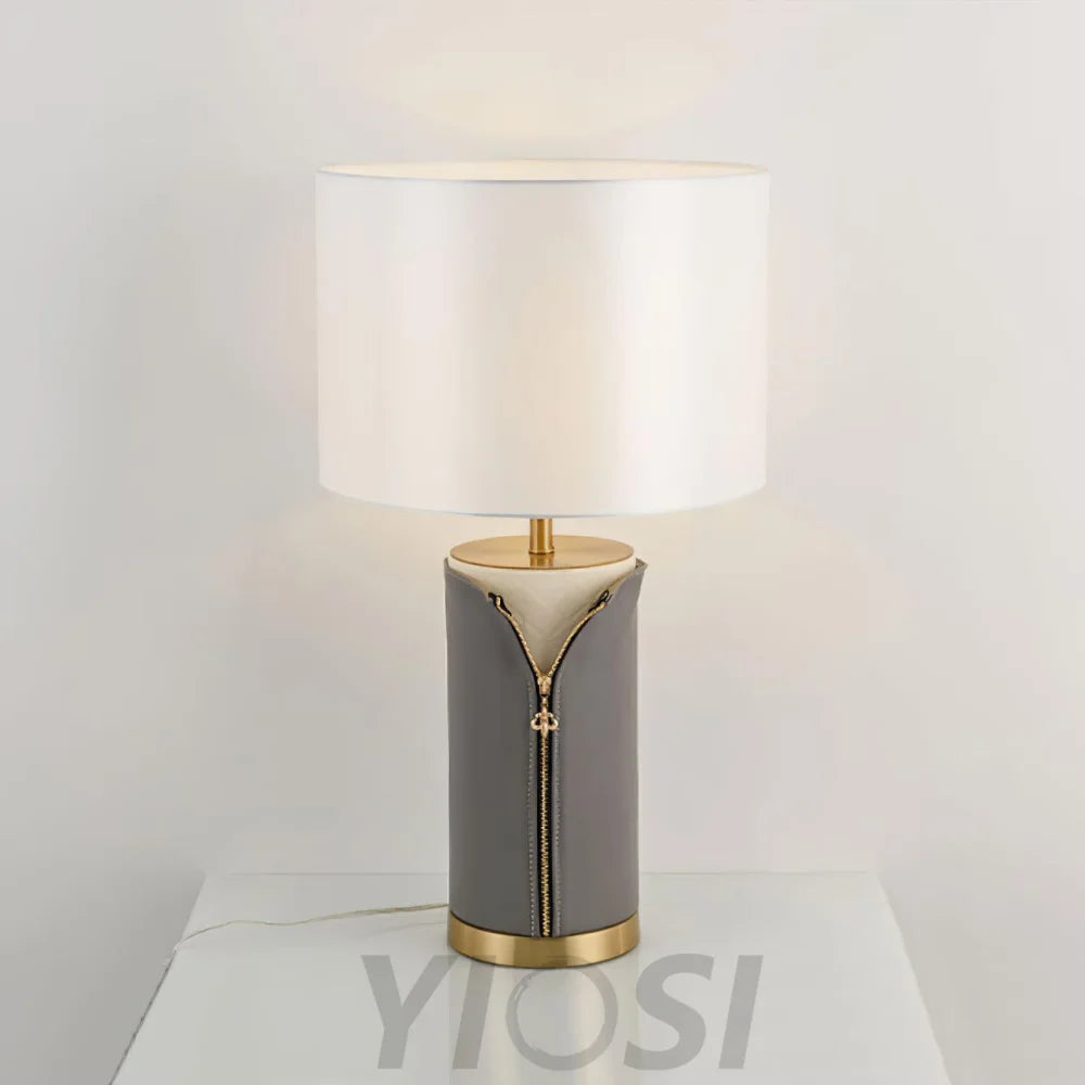 Vintage Leather Table Lamp ∅ 14.2″ - Fabric-1-Yiosilamp