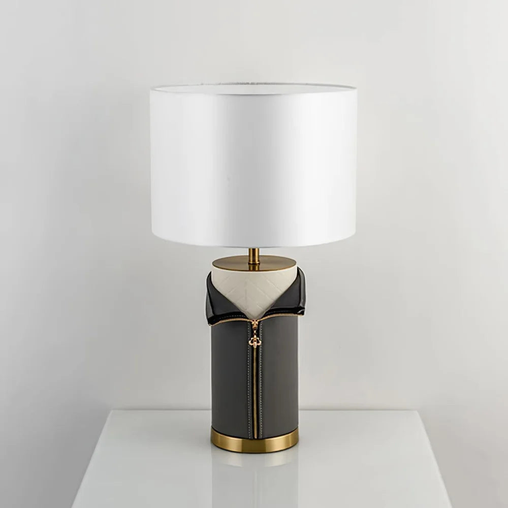 Vintage Leather Table Lamp ∅ 14.2″ - Fabric-1-Yiosilamp