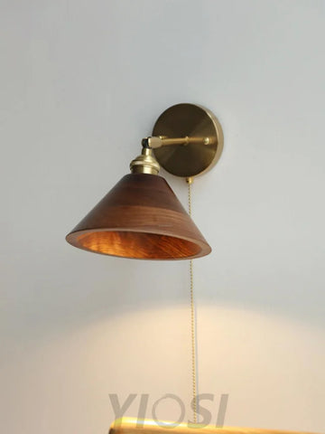 Vintage Wood Wall Sconce - Gold & Black Walnut Wood, Wood Colour-1-Yiosilamp