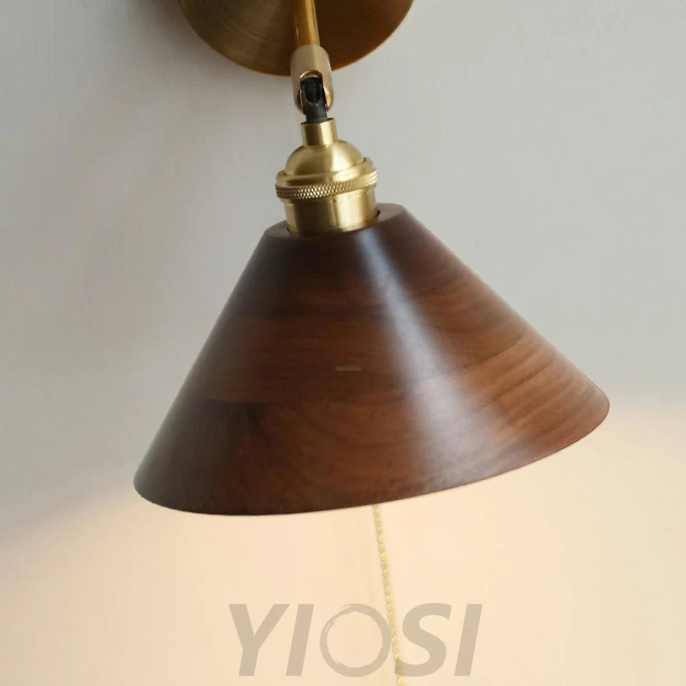 Vintage Wood Wall Sconce - Gold & Black Walnut Wood, Wood Colour-1-Yiosilamp