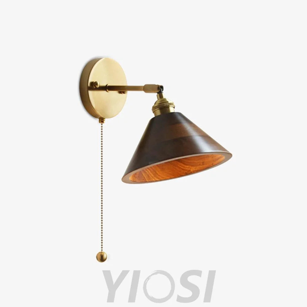 Vintage Wood Wall Sconce - Gold & Black Walnut Wood, Wood Colour-1-Yiosilamp