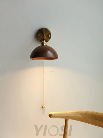 Vintage Wood Wall Sconce - Gold & Black Walnut Wood, Wood Colour-1-Yiosilamp