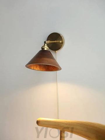 Vintage Wood Wall Sconce - Gold & Black Walnut Wood, Wood Colour-1-Yiosilamp